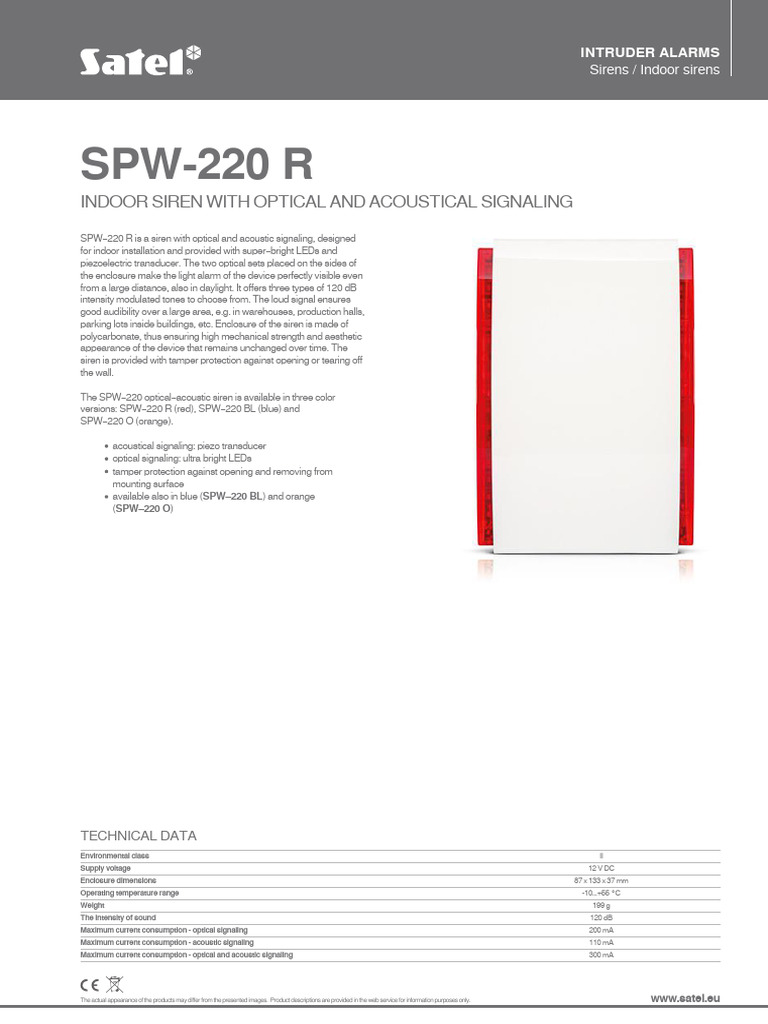 SPW-220_R_Indoor Siren | PDF | Light Emitting Diode | Piezoelectricity