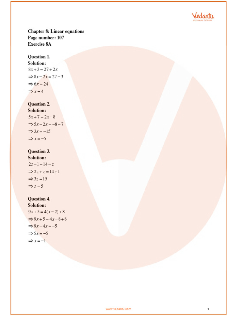 Class 8 Maths Exercise 8A Solutions | PDF | Length | Euclidean Geometry