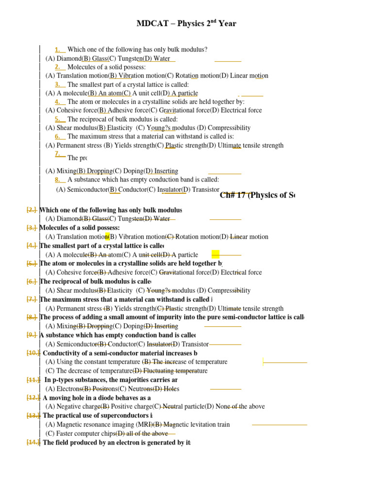 Chapter 17 Physics Overview for MDCAT | PDF | Young's Modulus ...