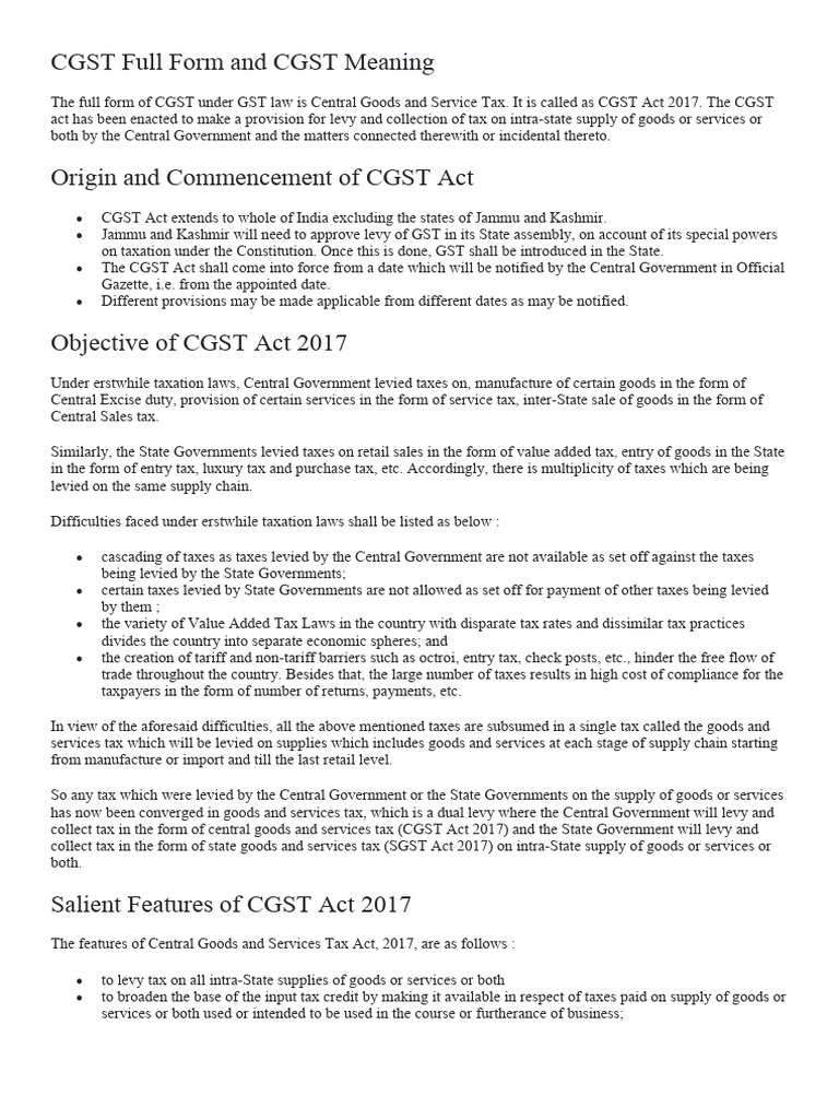 Understanding CGST and SGST Definitions | PDF | Taxes | Value Added Tax