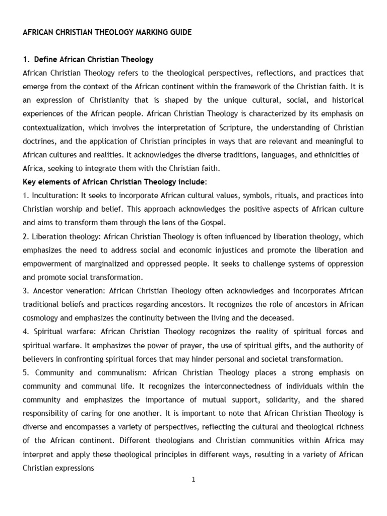African Chritian Theology Marking Guide | PDF | Feminism | Gender Studies