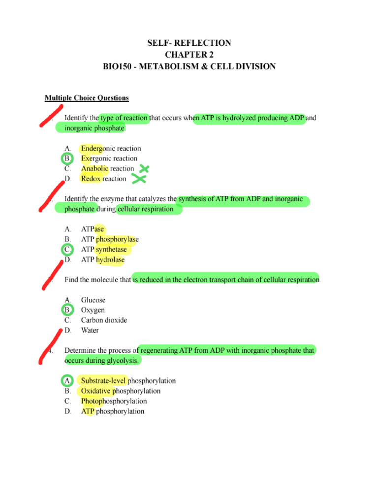 BIO150 - SELF-REFLECTION CHAPTER 2 (Question) | PDF