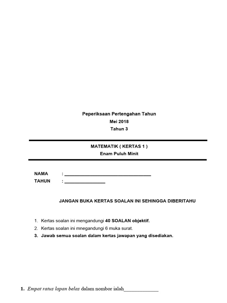Matematik Tahun 3 Pdf
