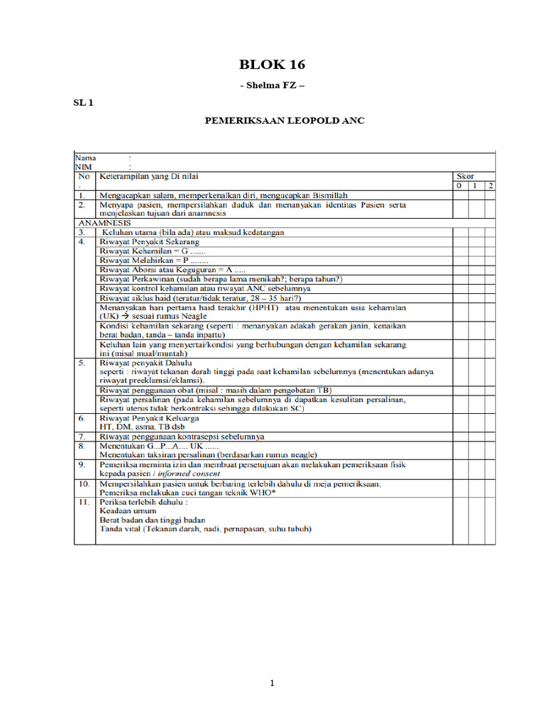 Checklist OSCE Obgyn dan Pemeriksaan | PDF | Sains & Matematika
