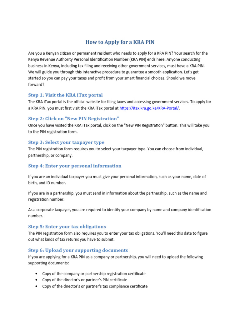 How To Apply For Kra Pin