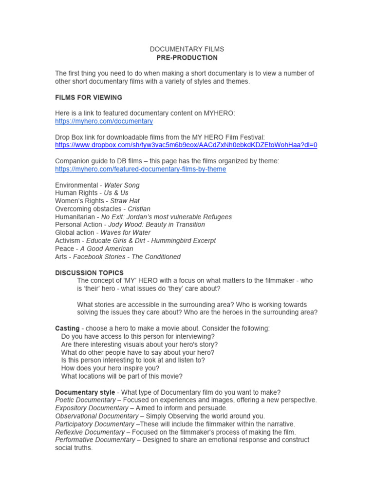 Short Documentary Pre-Production Guide | PDF | Filmmaking | Documentary ...