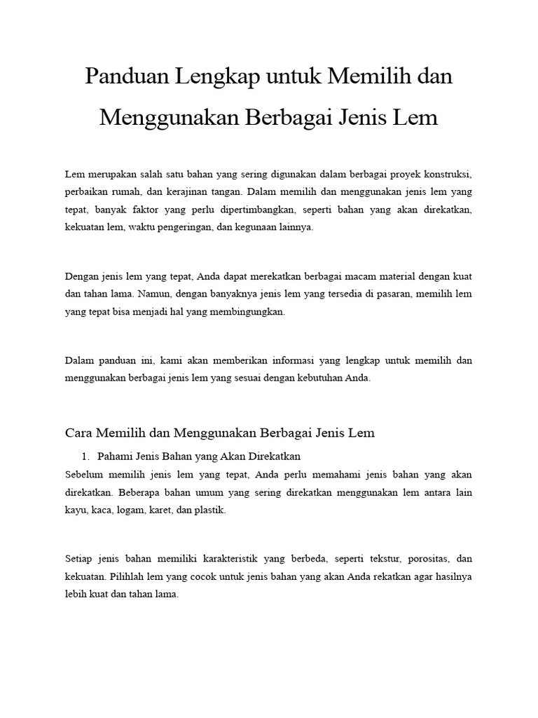 Panduan Lengkap Untuk Memilih Dan Menggunakan Berbagai Jenis Lem | PDF