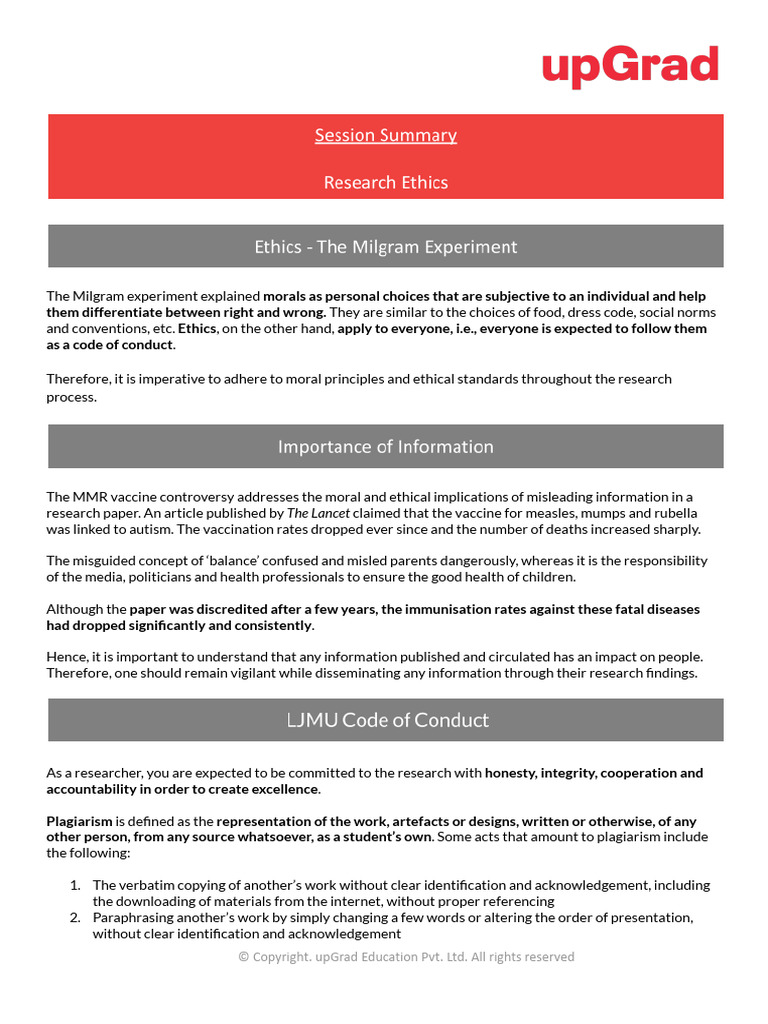 SummaryEthics+in+Research+ +I | PDF | Informed Consent | Plagiarism