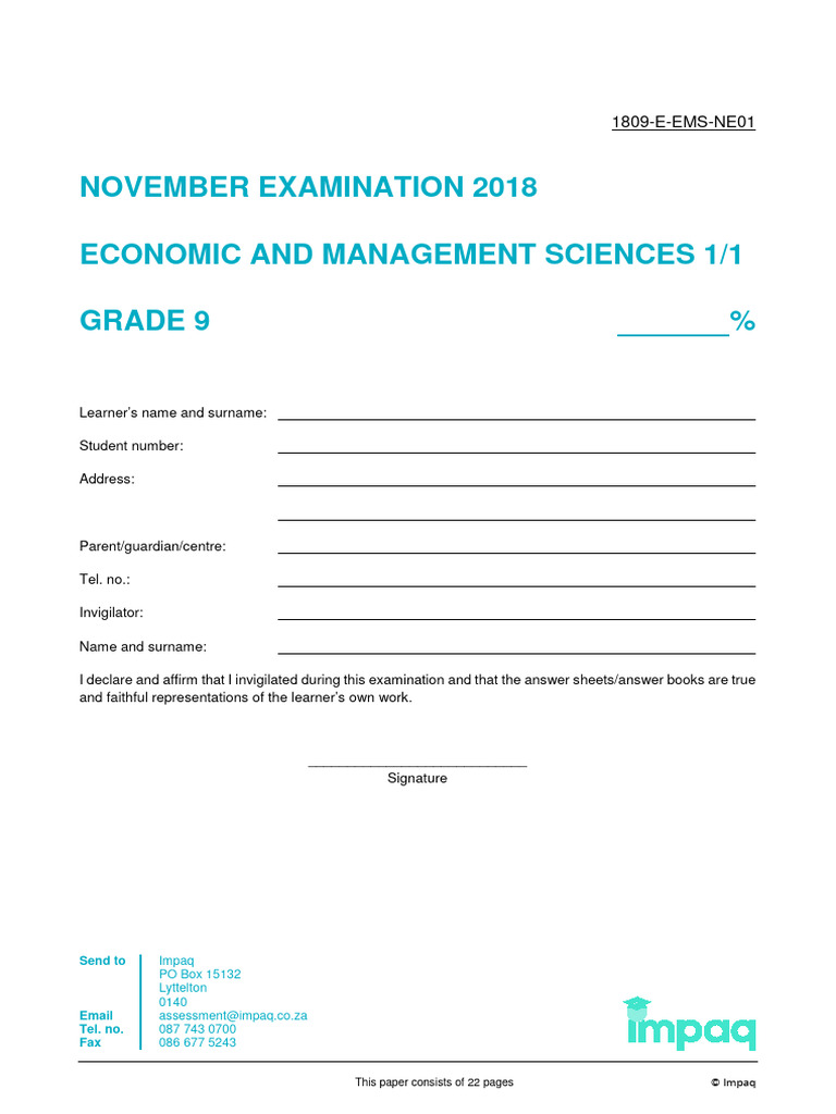 Grade 9 EMS November Exam 2018 | PDF | Debits And Credits | Business ...