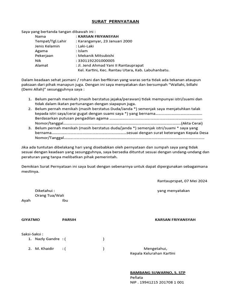 Surat pernyataan na pdf