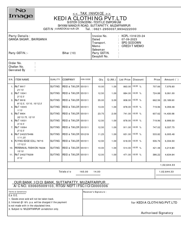 Invoice for Ganga Sagar, Bairgania | PDF | Economies | Money