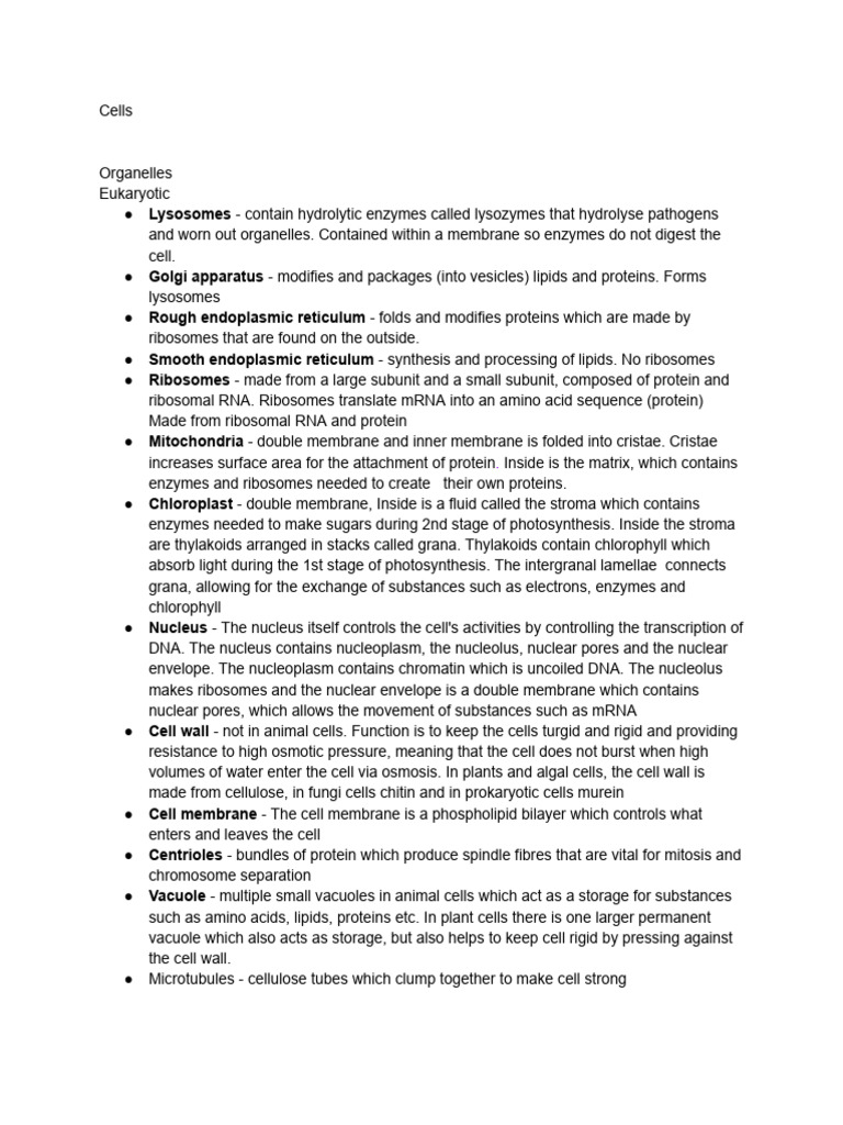 Organelles A Level Biology | PDF | Cell (Biology) | Ribosome