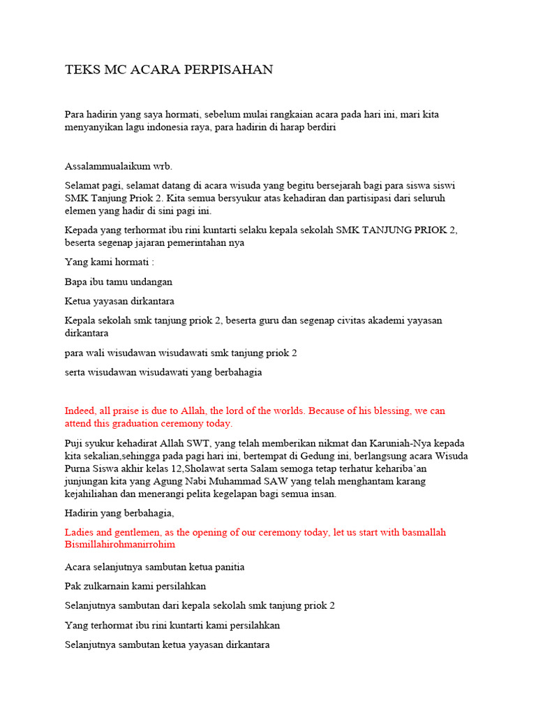 Teks Mc Acara Perpisahan Pdf