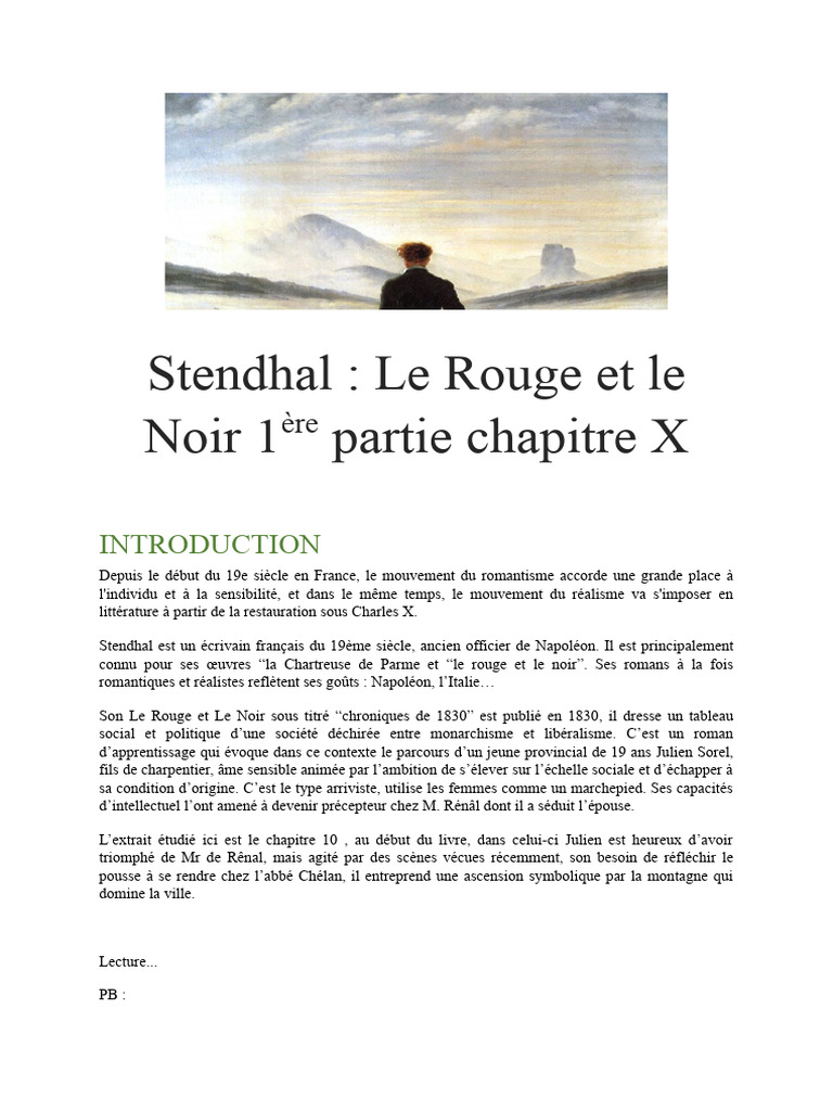 Analyse du Chapitre 10 de Stendhal | PDF | Le Rouge et le Noir