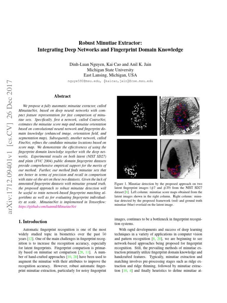 Deep Learning for Minutiae Extraction | PDF | Fingerprint | Image ...