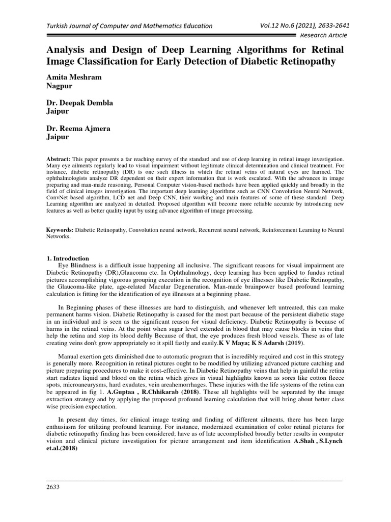 Analysis and Design of Deep Learning Algorithms For Retinal Image ...