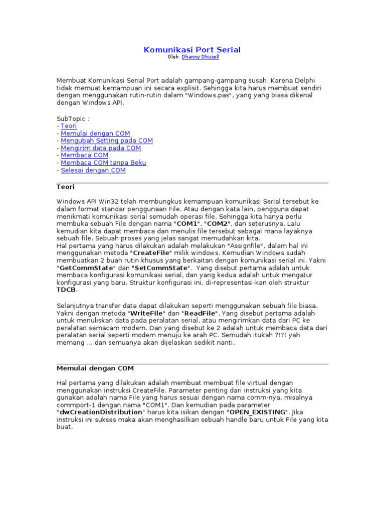 Komunikasi Port Serial Delphi | PDF