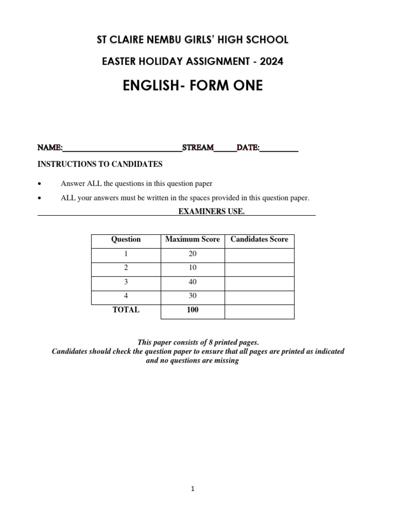 St. Claire Nembu Girls' English Assignment | PDF | Disciplines