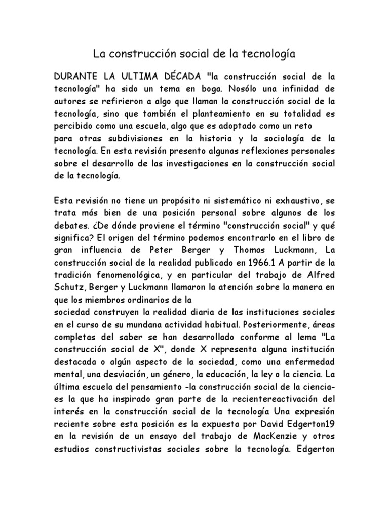 La Construcción Social de La Tecnología PDF Sociedad Science