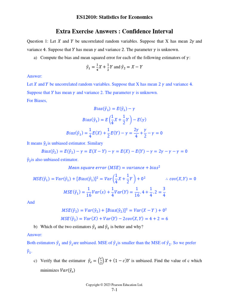 ES12010 - Extra Exercise WK25 Solutions | PDF | Estimator | Bias Of An ...