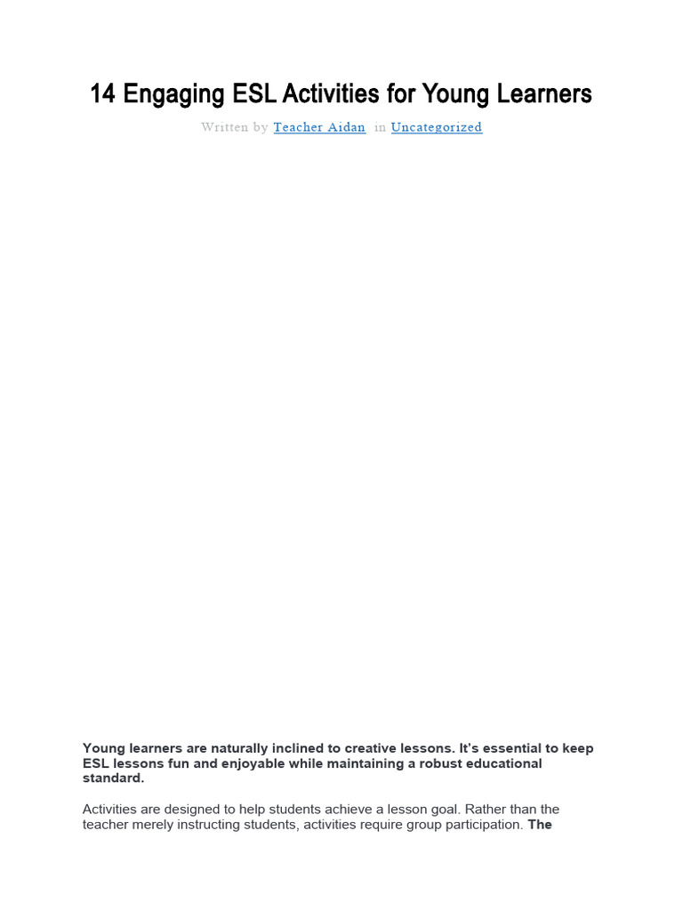 14 Engaging ESL Activities For Young Learners | PDF | English As A ...