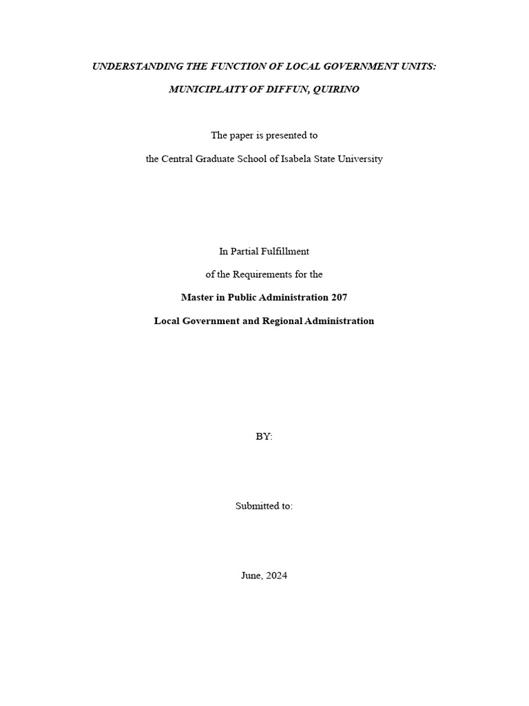 Understanding The Function of Local Government Units Municiplaity of ...