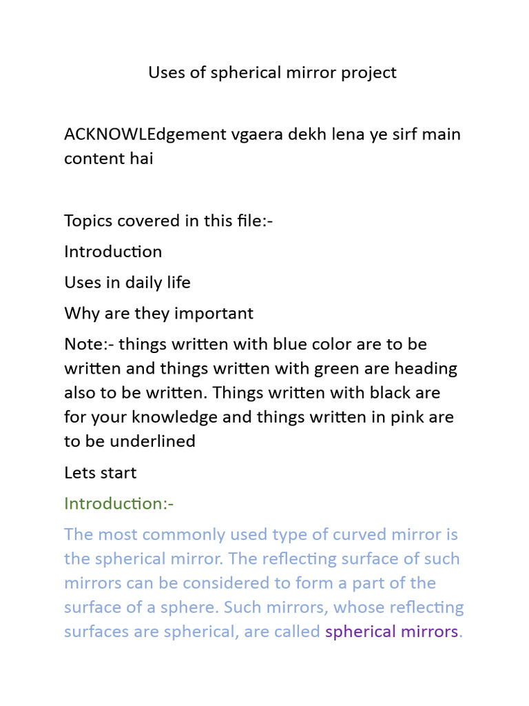 Uses of Spherical Mirrors Explained | PDF | Home & Garden