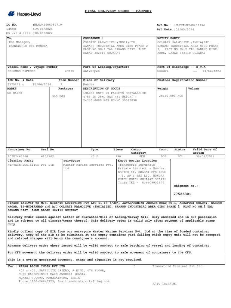 Hlcuanr240433354 Hlmun2406057719 Do Empty | PDF | Freight Transport ...