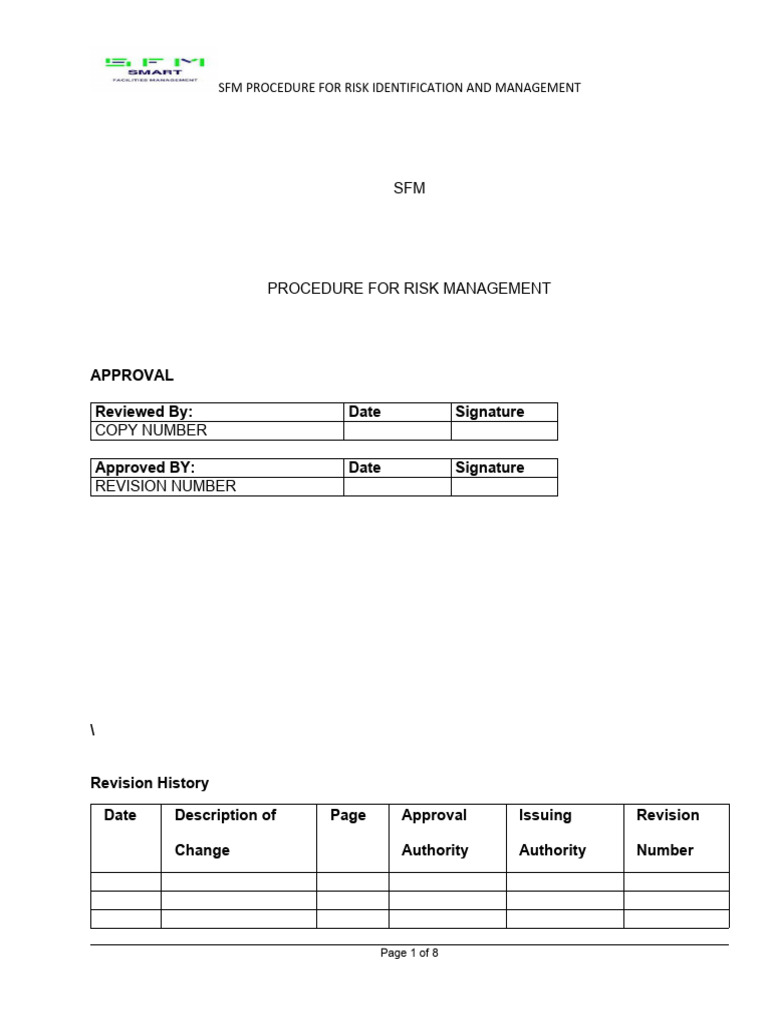 SFM Procedure For Risk Identification and Management | PDF | Risk ...