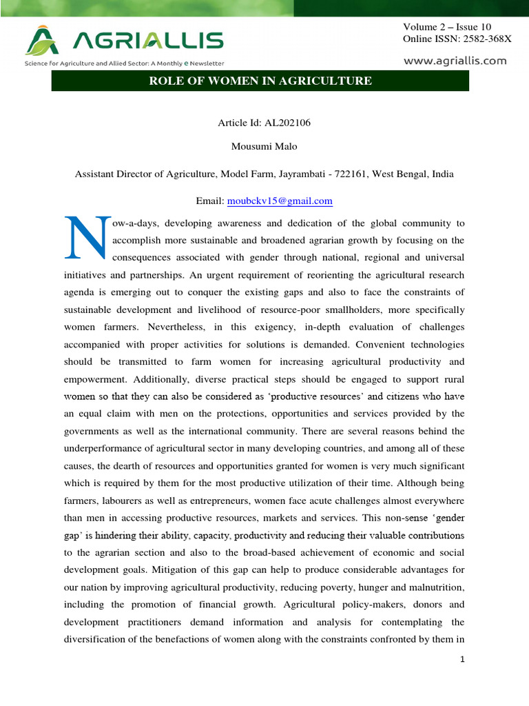 Women's Role in Agricultural Production | PDF | Agriculture | Intensive ...