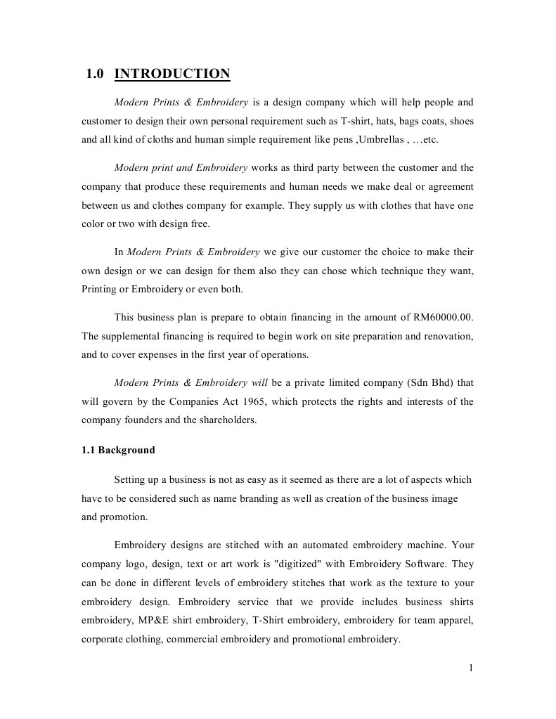 Print and Embroidery Business Plan (Full) | PDF | Embroidery | Retail