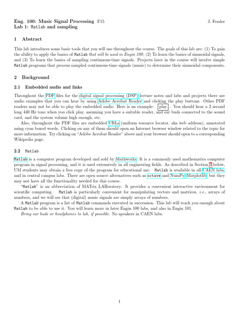 Music Signal Processing with Matlab | PDF | Matlab | Matrix (Mathematics)