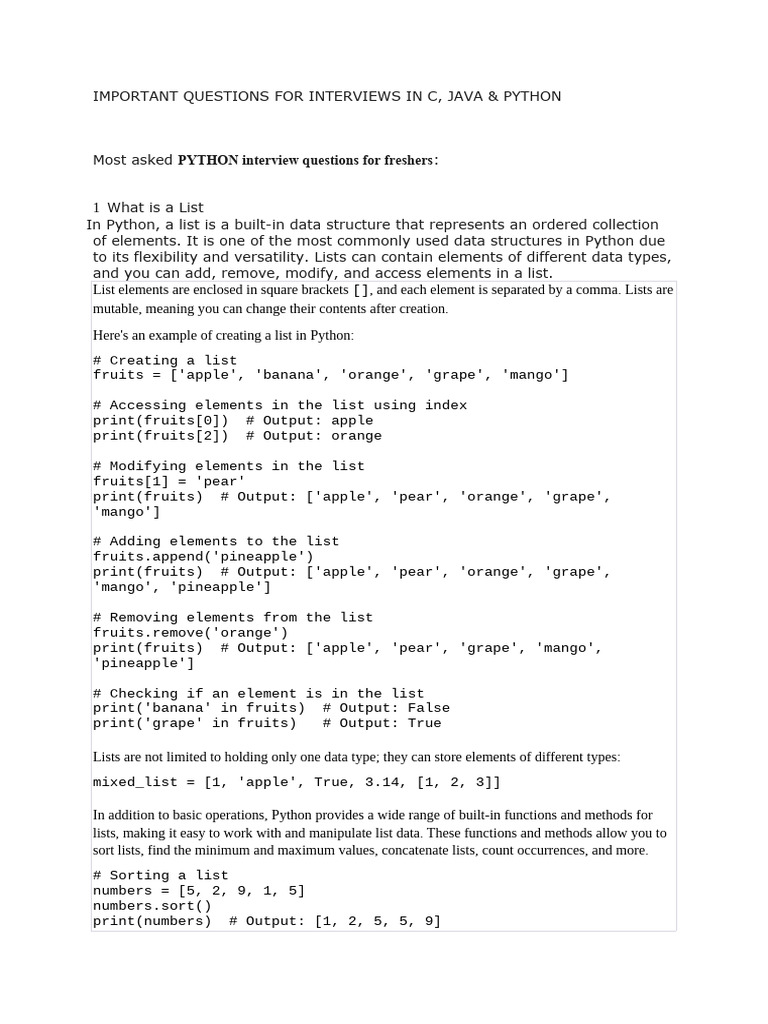 Imp Question - Python Questions by Hari For Placement | PDF | Java ...