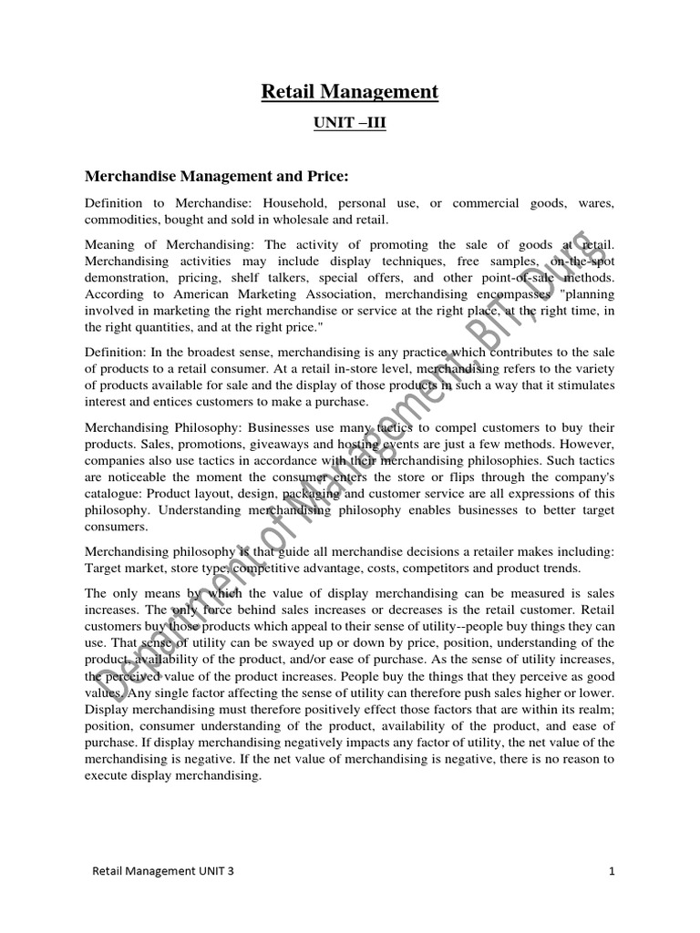 Retail Unit 3 Notes Download Free Pdf Point Of Sale Retail