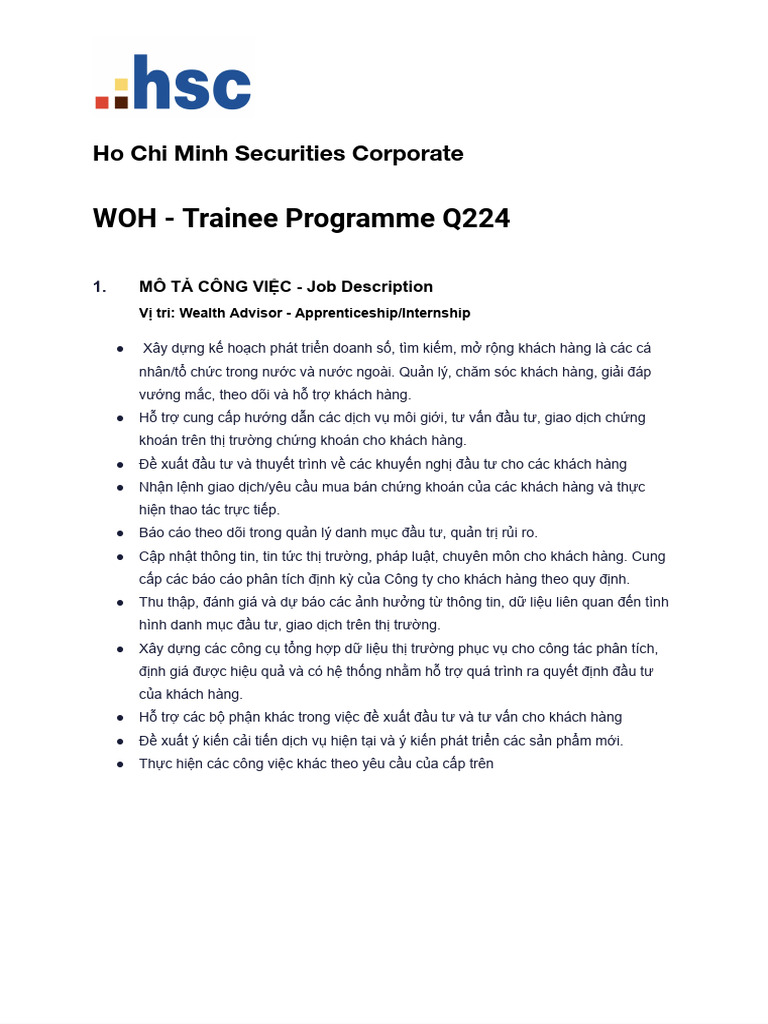 WOH - Trainee Programme Q224 | PDF