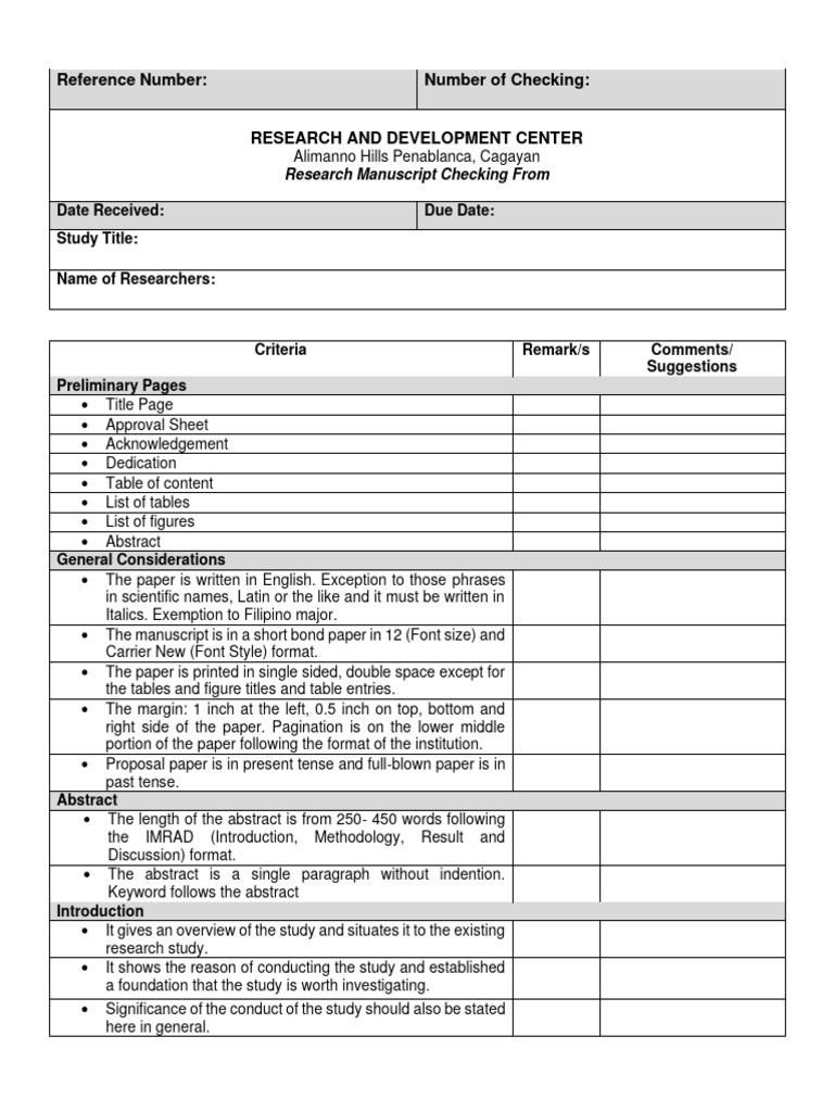 Research Manuscript Review Checklist | PDF | Experiment | Data