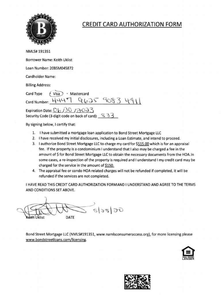 Credit card form pdf