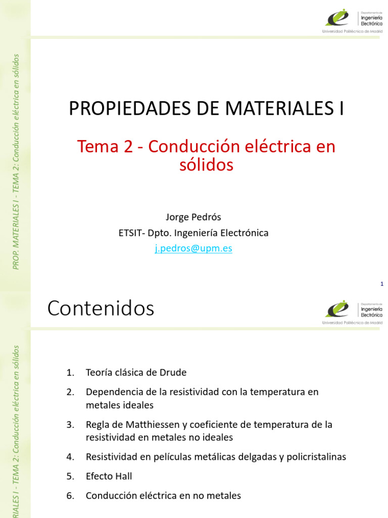 Tema 2-Conducción Eléctrica en Sólidos 2023-2024 | PDF | Resistividad ...