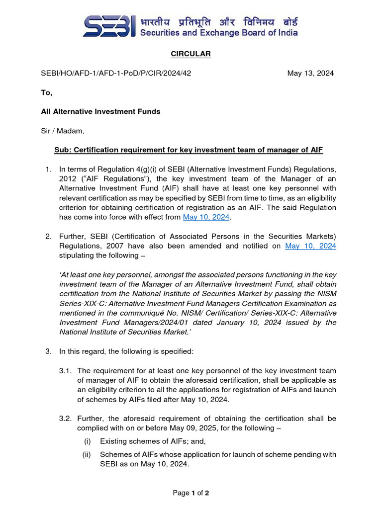 AIF Key Personnel Certification Update | PDF | Securities (Finance ...