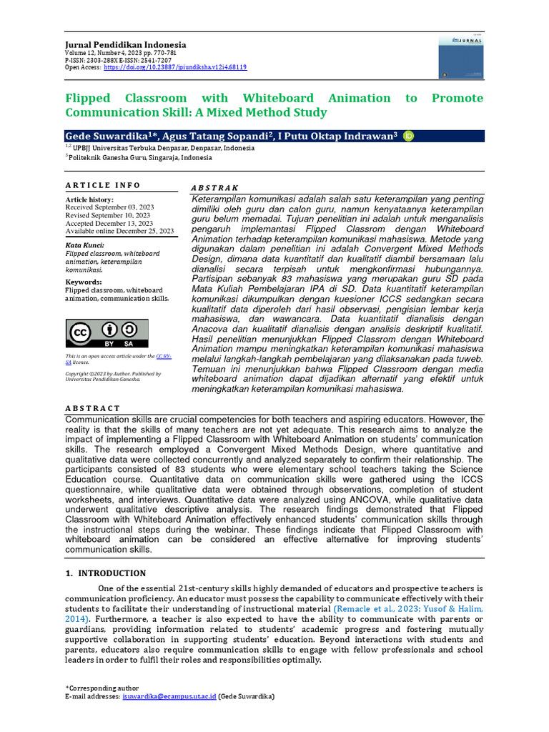 Flipped Classroom With Whiteboard Animation To Promote Communication ...