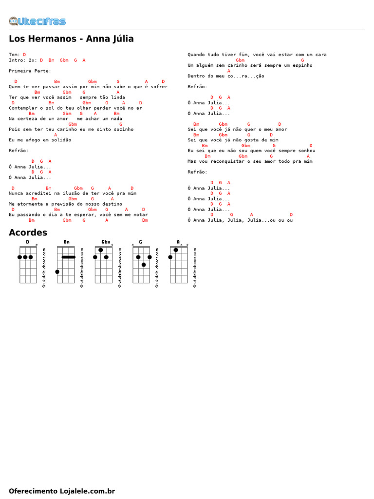 Los Hermanos Anna Júlia Uke Cifras Pdf