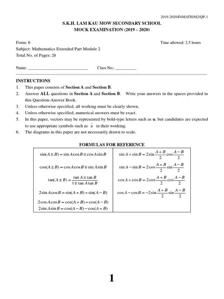 2025 Mock Exam: M2 Trigonometry Focus | PDF | Equations | Mathematical ...
