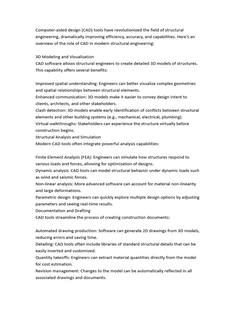 Role of CAD in Structural Engineering | PDF | Art | Computers