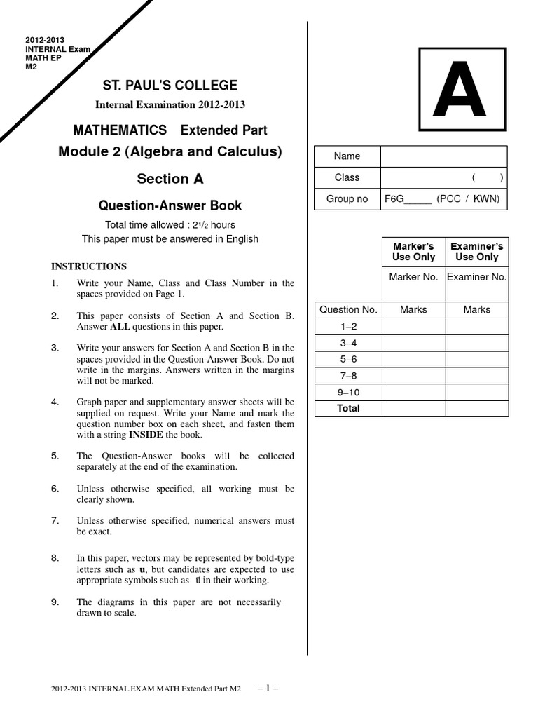 2012-2013 Math Internal Exam M2 | PDF | Mathematics | Mathematical Analysis