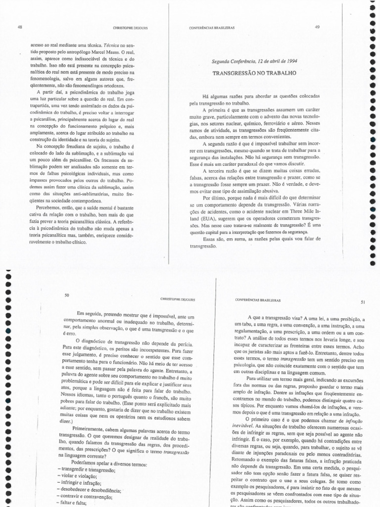 DEJOURS - Transgressão No Trabalho | PDF