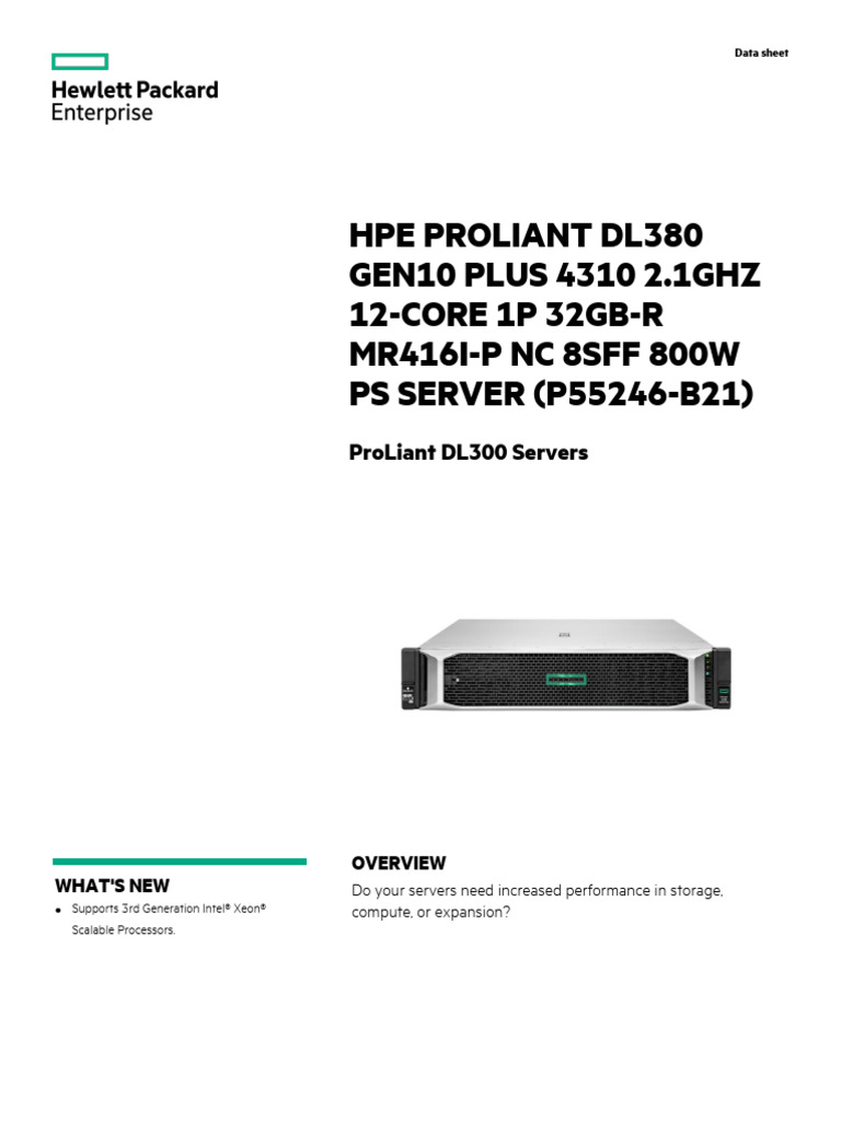 HPE ProLiant DL380 Gen10 Plus 4310 2.1GHz 12-Core 1P 32GB-R MR416i-p NC ...