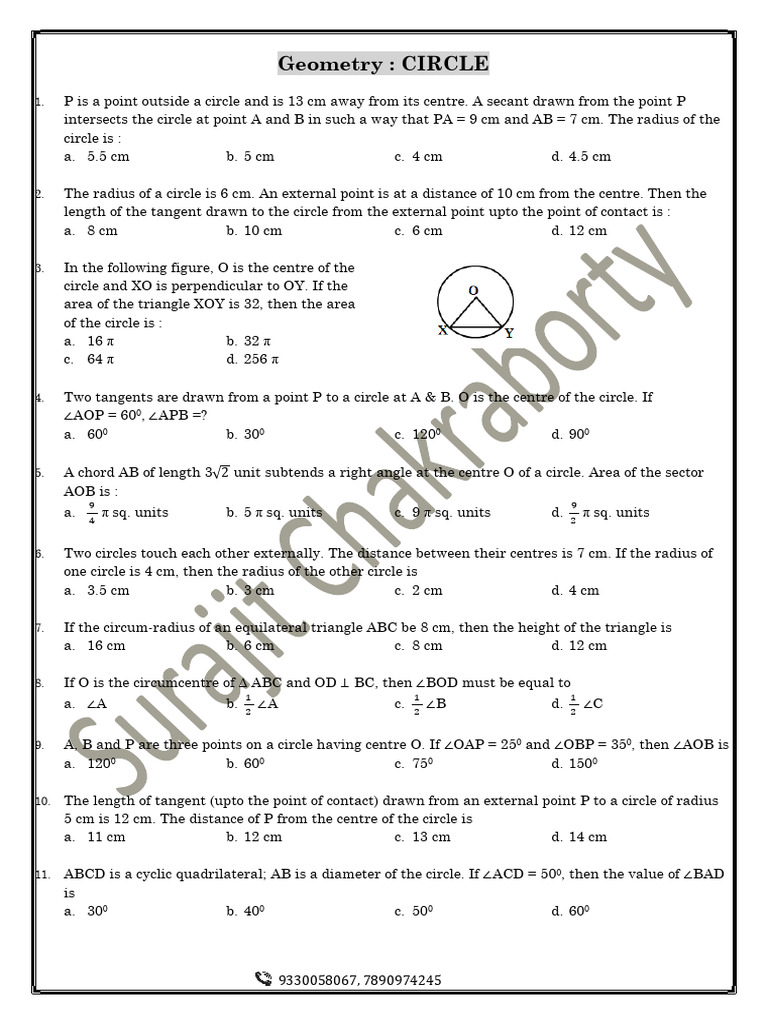 Circle Geometry Problems and Solutions | PDF | Circle | Area