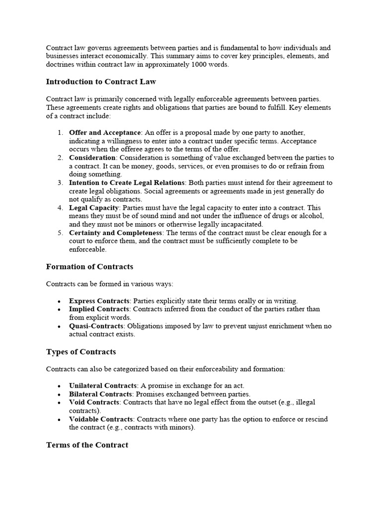 Contract Law Notes Pdf Breach Of Contract Legal Remedy