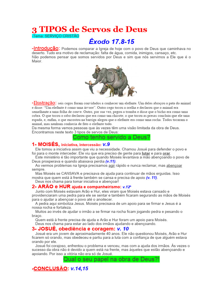3 TIPOS de Servos de Deus PDF Elefante Josué