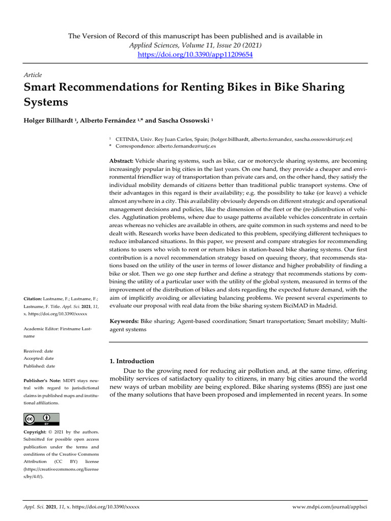 Smart Recommendations For Renting Bikes in Bike Sharing Systems | PDF ...